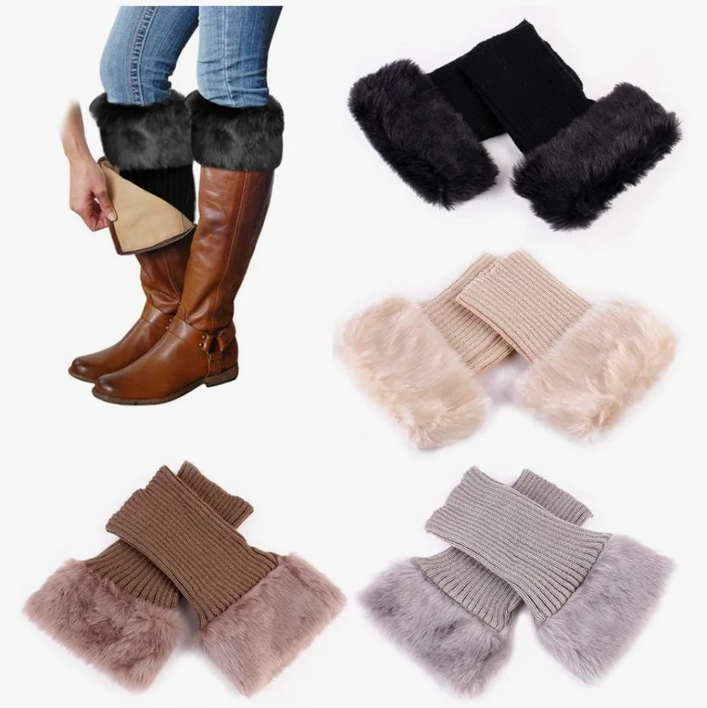 New with tags! Girls set of 3 faux fur trim knit boot cuffs leg warmers